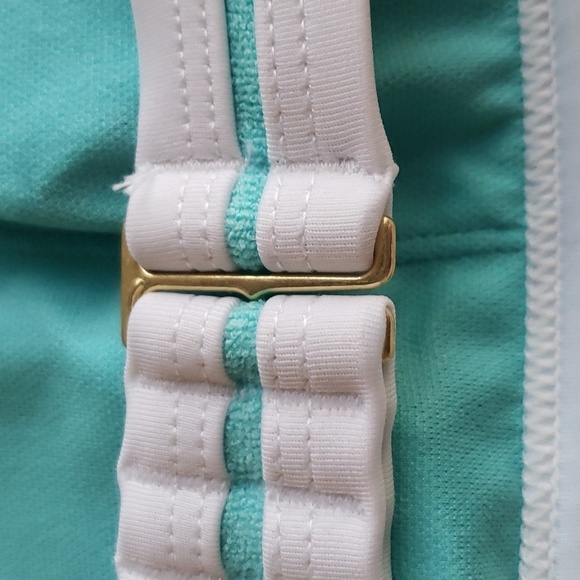 Kona Sol Turquoise Blue Terry Cloth Solid Bandeau w/Binding Bikini Top Size M # - Picture 9 of 11